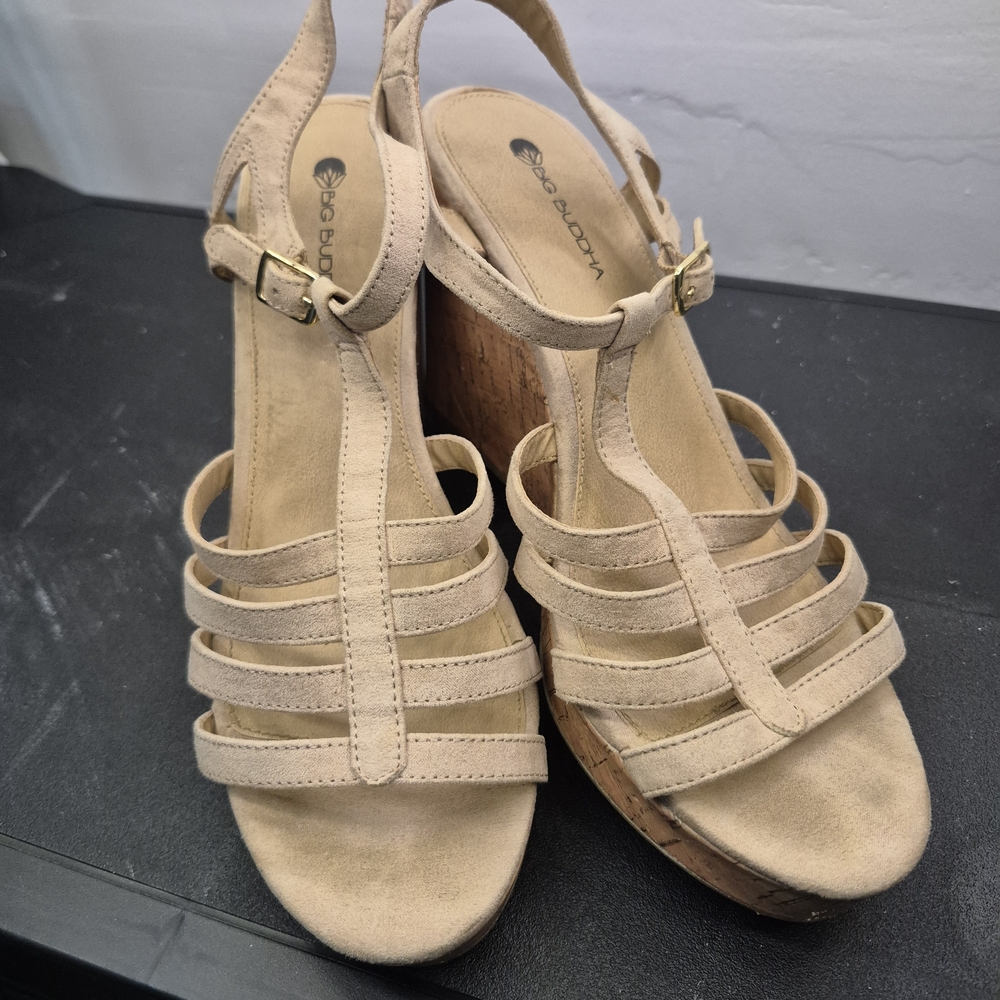 Big Buddha Beige Strappy Wedges